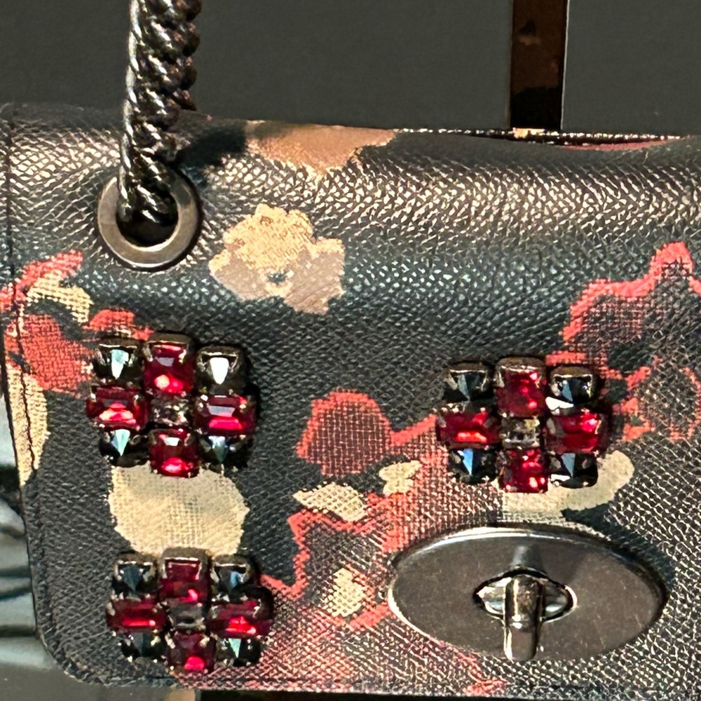 COACH Jewel Embellished Leather Floral Print Mini Convertible Crossbody Bag - Picture 6 of 15